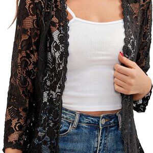 Women's 3/4 Sleeve Bolero Shrugs Crochet Lace Open Cardigan